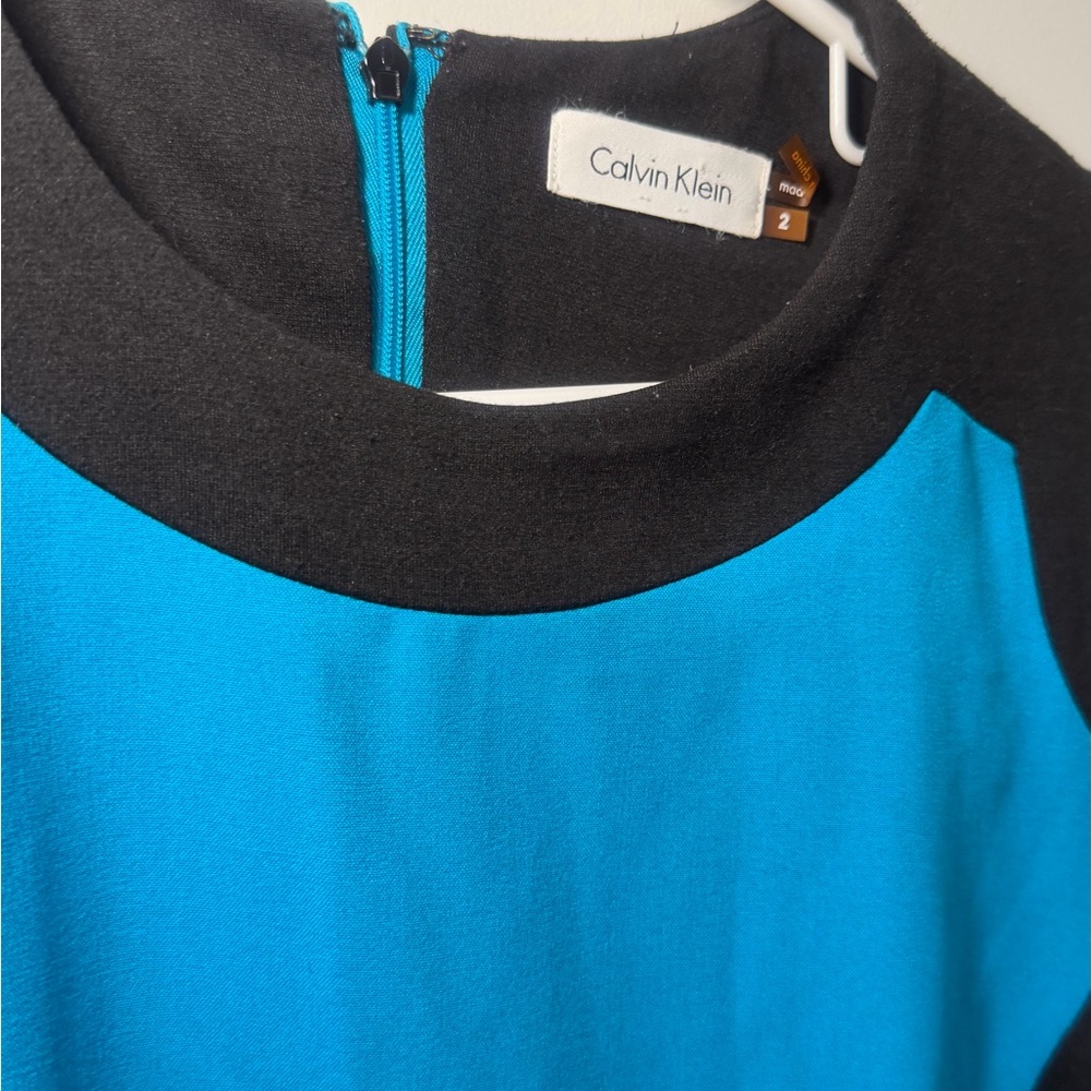 Calvin Klein Black and Bright Blue Colorblock Crewneck Dress